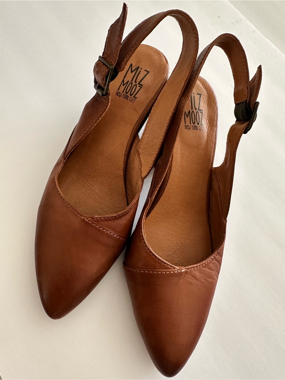 Miz Mooz Women's Brown Leather Slingback Pointed-Toe Heels 39